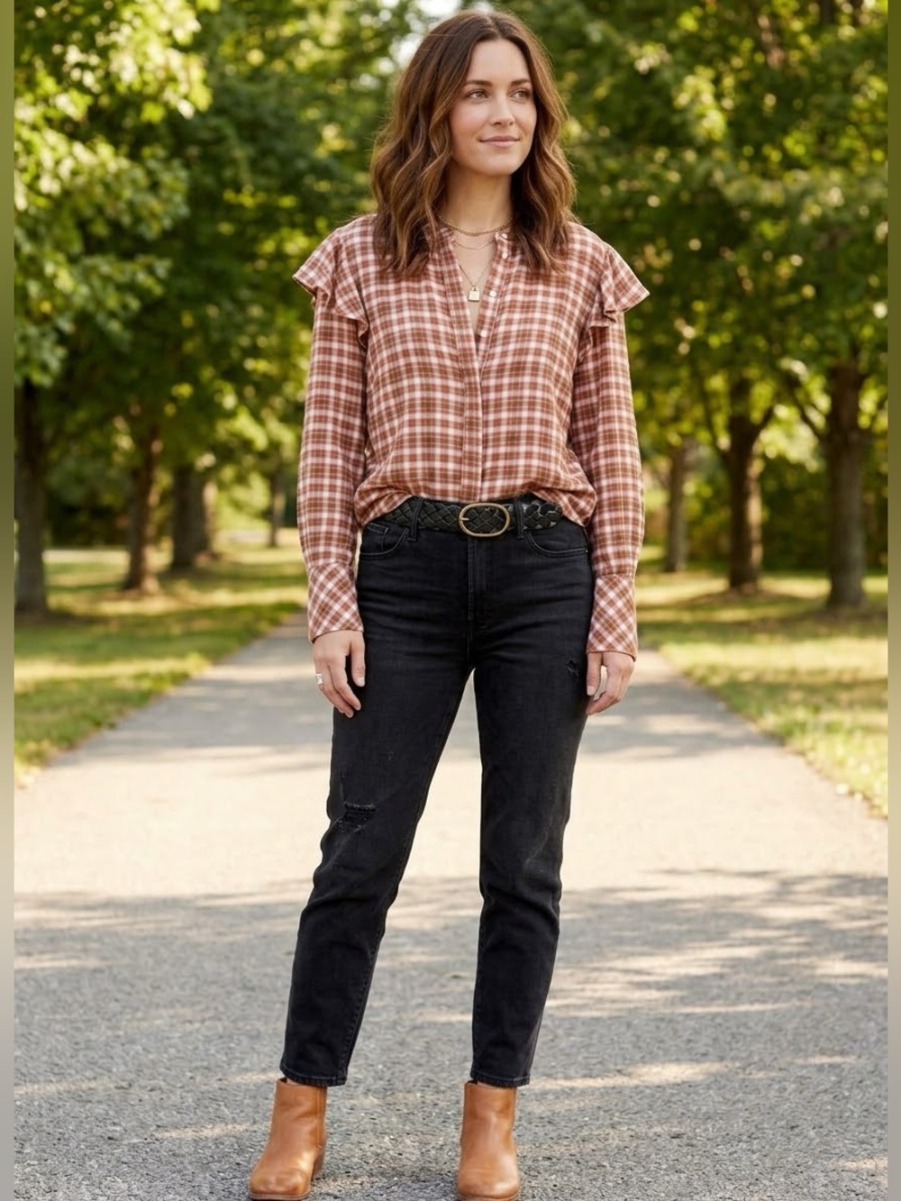 Max Studio Plaid Button Down Shirttail Top NWT